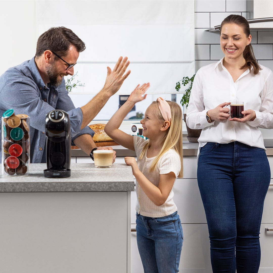 family having moning coffee