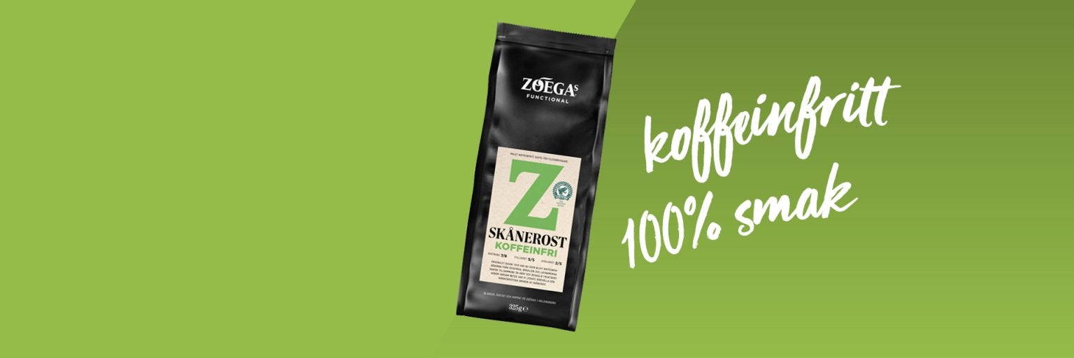 Bild på Zoegas kaffepaket med grön bakgrund 