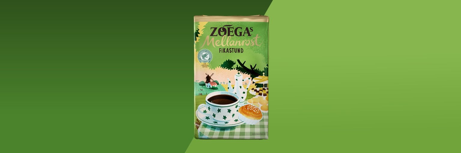 Picture of coffee package with green background