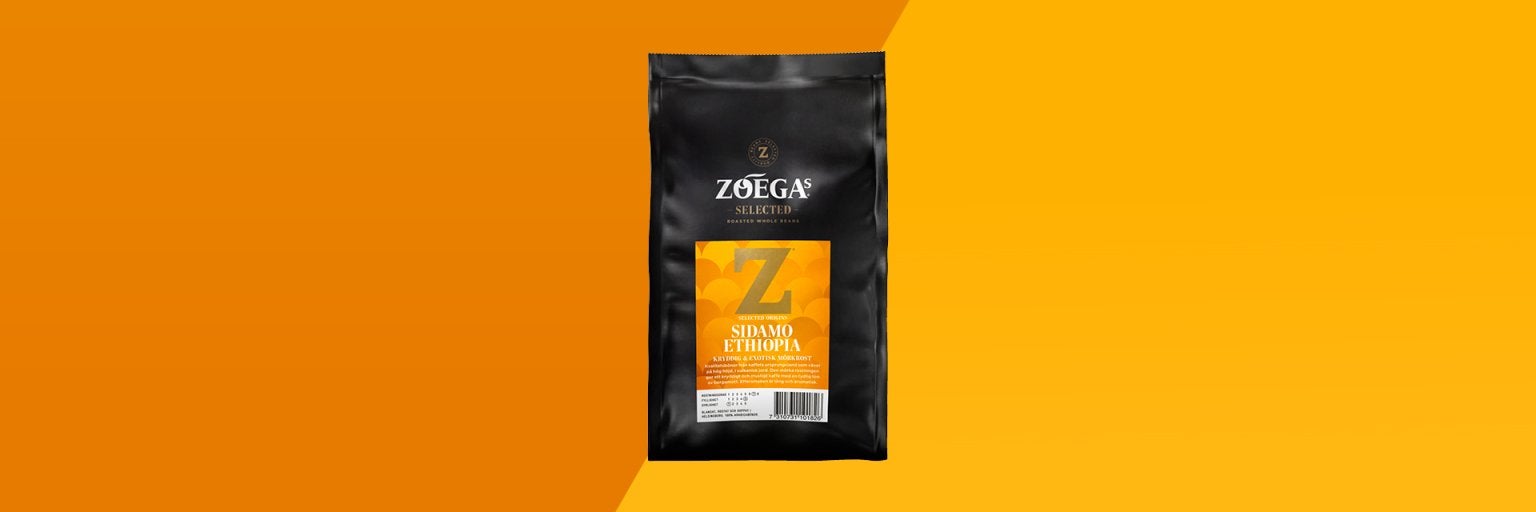 Bild på Kaffepaket med orange bakgrund