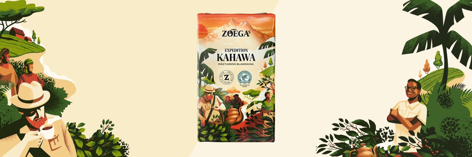 Kaffepaket med en djungel omkring