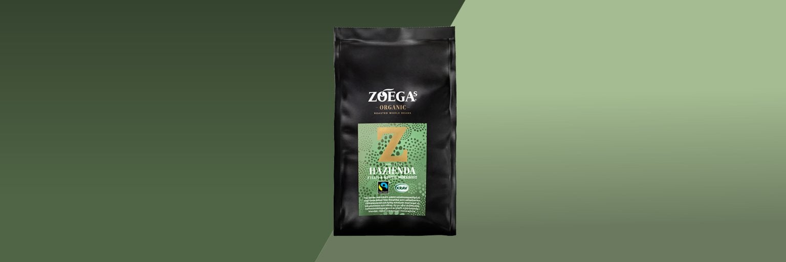 bild av ett paketkaffe med grön bakgrund
