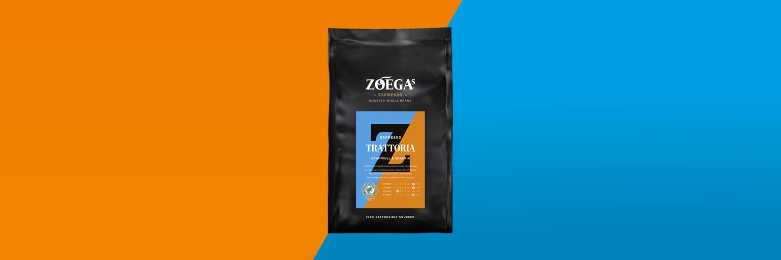 Ett paket Zoégas Espresso Trattoria hela bönor