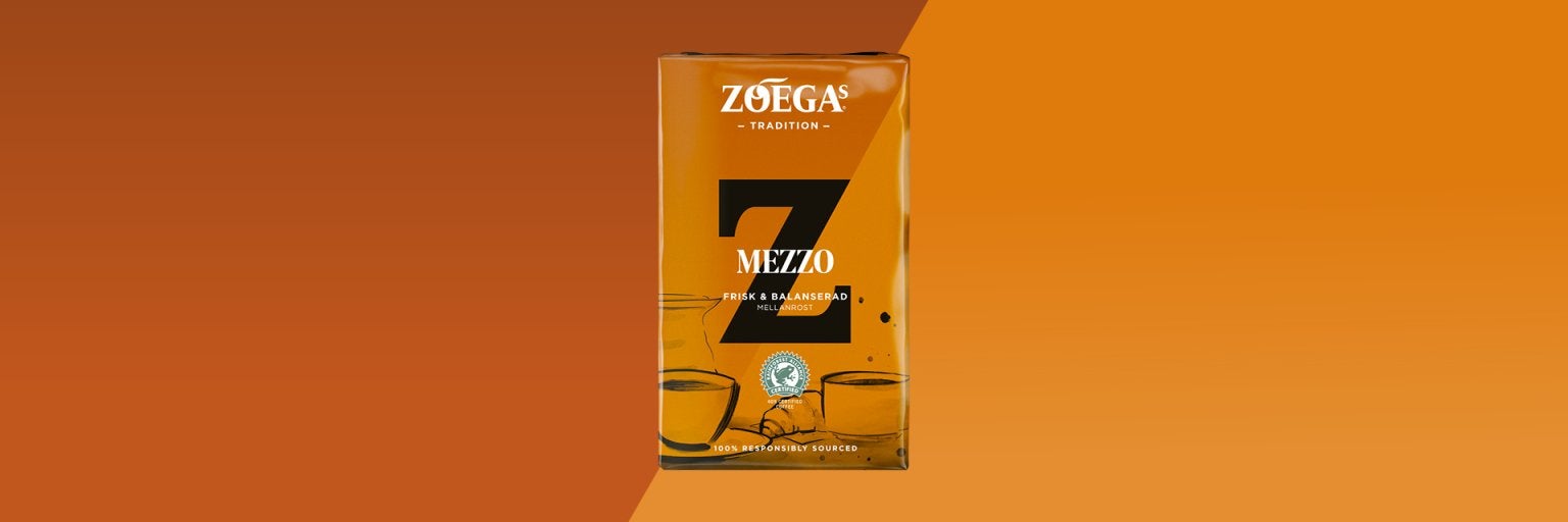 bild av ett mezzo paketkaffe med orange bakgrund 