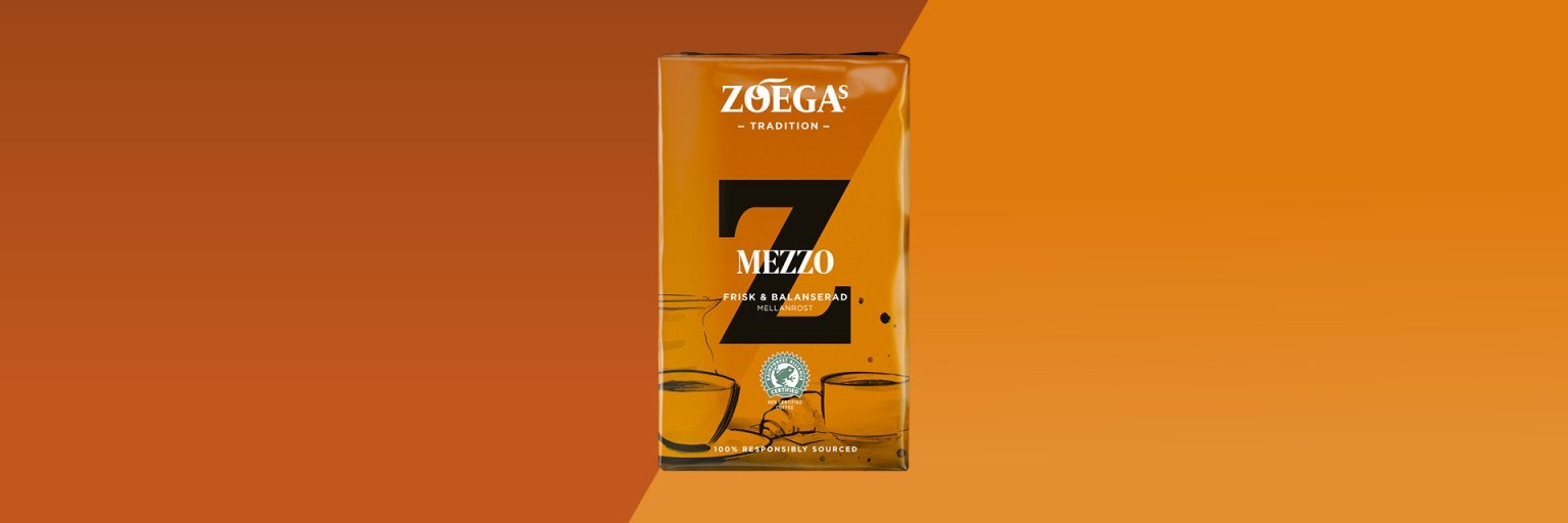 bild av ett mezzo paketkaffe med orange bakgrund