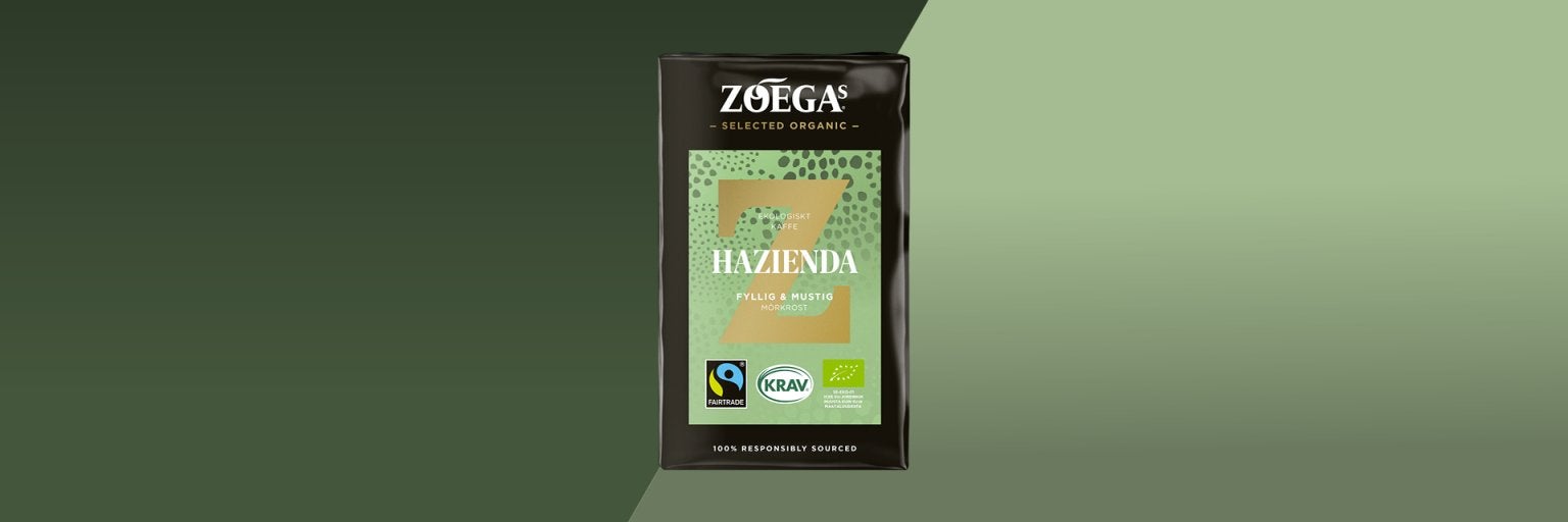 Bild på kaffepaket Hazienda med grön bakgrund