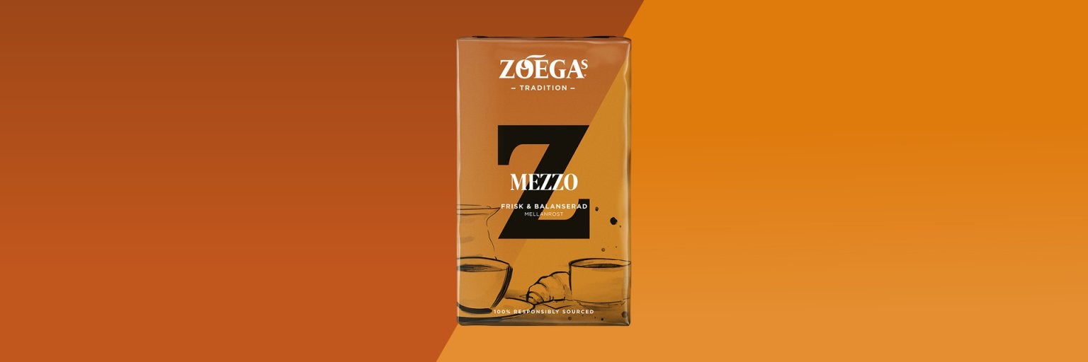 bild av ett mezzo paketkaffe med orange bakgrund 
