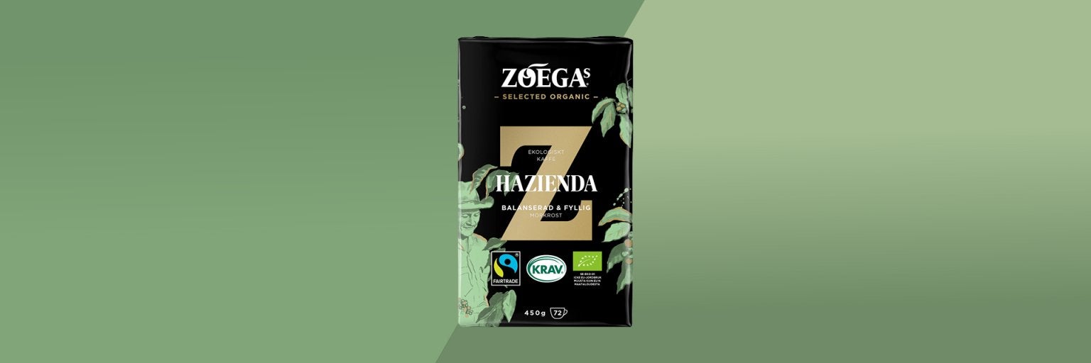 Bild på kaffepaket Hazienda med grön bakgrund 