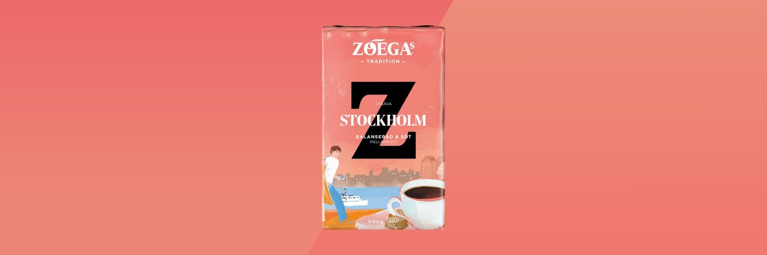 bild på kaffepaket med röd bakgrund