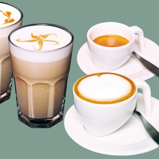 En bild på olika kaffedrycker 