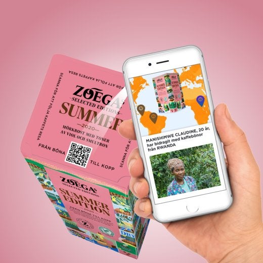 Zoégas Summer edition 2020 med iphone för QR kod