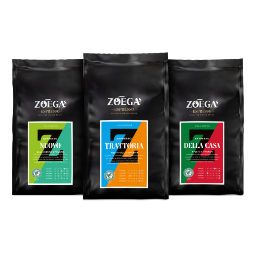 tre paket espressobönor