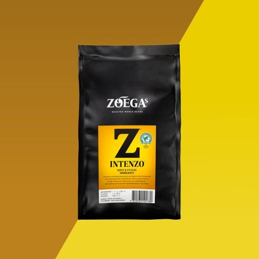 bild på kaffepaket med gul bakgrund 