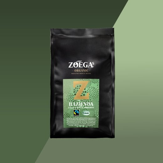 bild av ett paketkaffe med grön bakgrund 