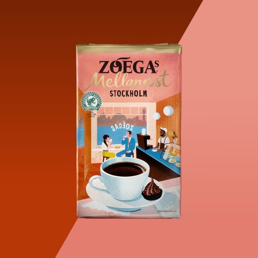 coffee package with pink background