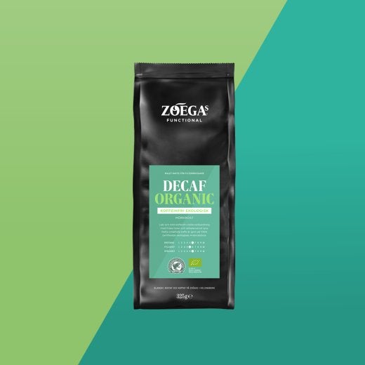 Bild på Zoégas decaf organic grön bakgrund