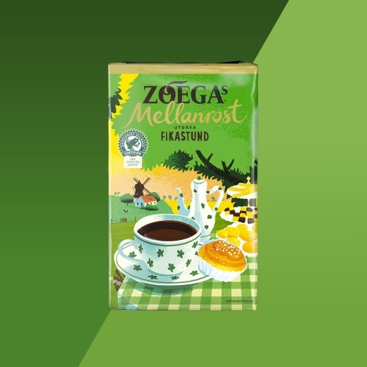 Picture of coffee package with green background 