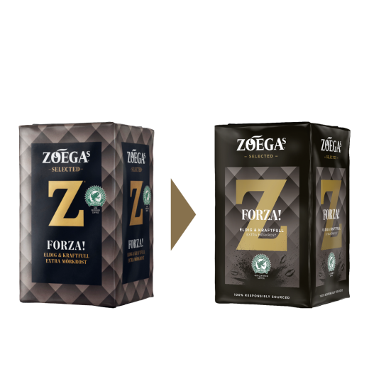 2 Zoégas kaffepaket före och efter design