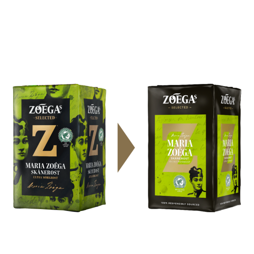 2 Zoégas kaffepaket före och efter design 