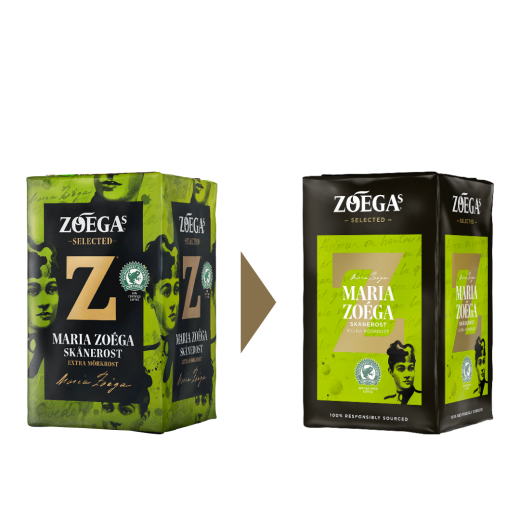 2 Zoégas kaffepaket före och efter design
