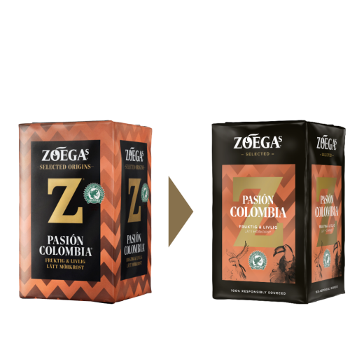 2 Zoégas kaffepaket före och efter design