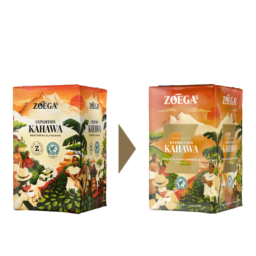 2 Zoégas kaffepaket före och efter design