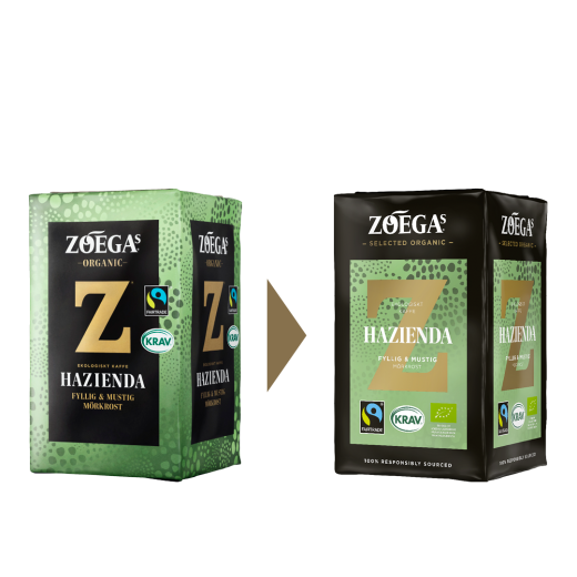2 Zoégas kaffepaket före och efter design