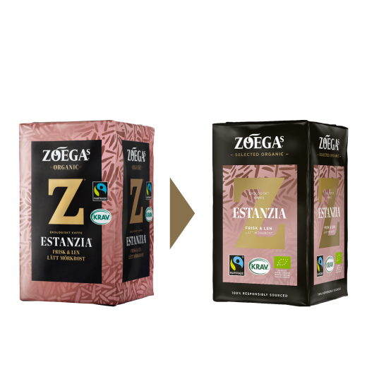 2 Zoégas kaffepaket före och efter design