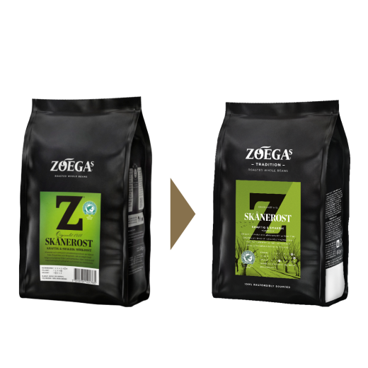 2 Zoégas kaffepaket före och efter design