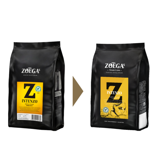 2 Zoégas kaffepaket före och efter design