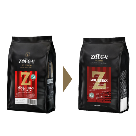 2 Zoégas kaffepaket före och efter design