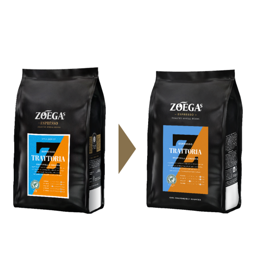 2 Zoégas kaffepaket före och efter design