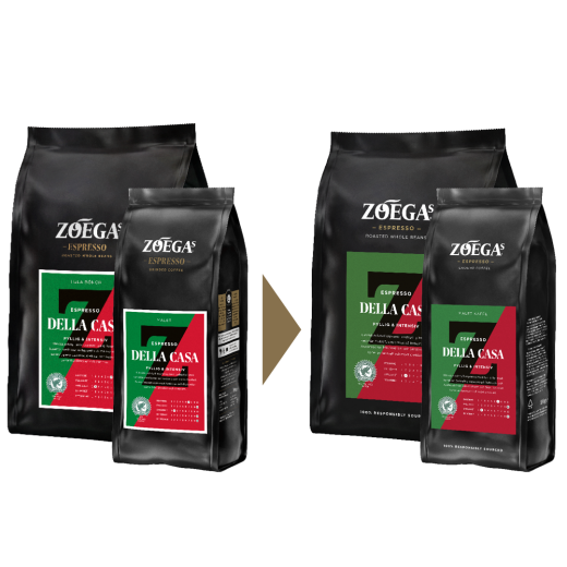 2 Zoégas kaffepaket före och efter design
