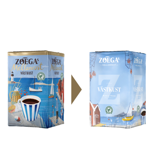 2 Zoégas kaffepaket före och efter design