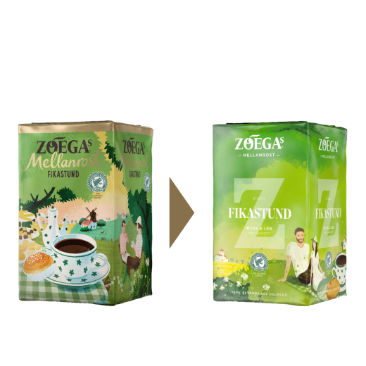 2 Zoégas kaffepaket före och efter design