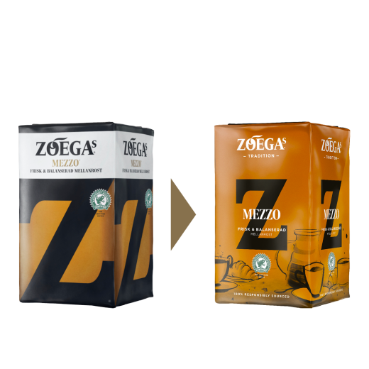 2 Zoégas kaffepaket före och efter design