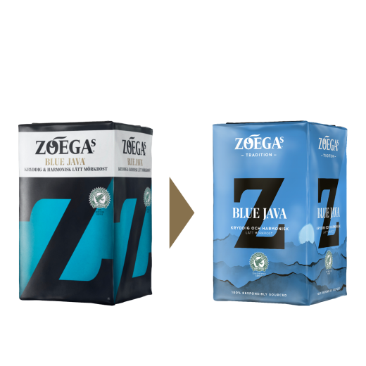 2 Zoégas kaffepaket före och efter design