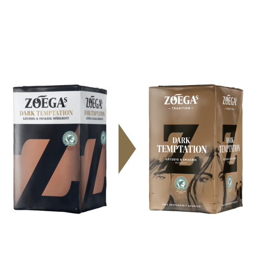 2 Zoégas kaffepaket före och efter design