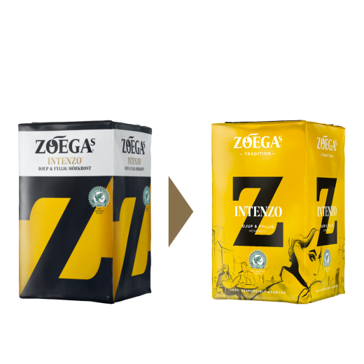 2 Zoégas kaffepaket före och efter design