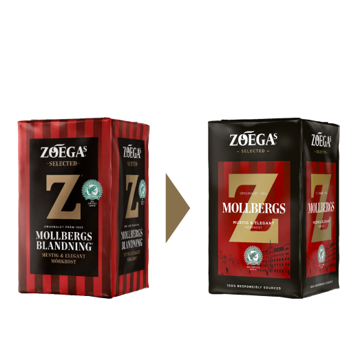 2 Zoégas kaffepaket före och efter design