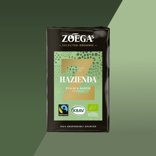 Bild på kaffepaket Hazienda med grön bakgrund 