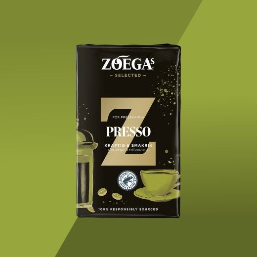 Picture of presso coffee package with green bakground 