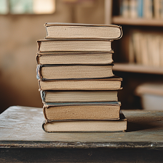 En hög mde böcker